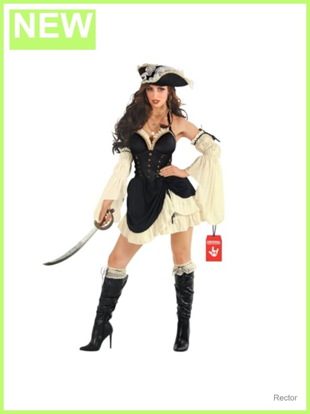 Pirate Costume Women Dress Hat Puffed Sleeves Halloween Party Cosplay